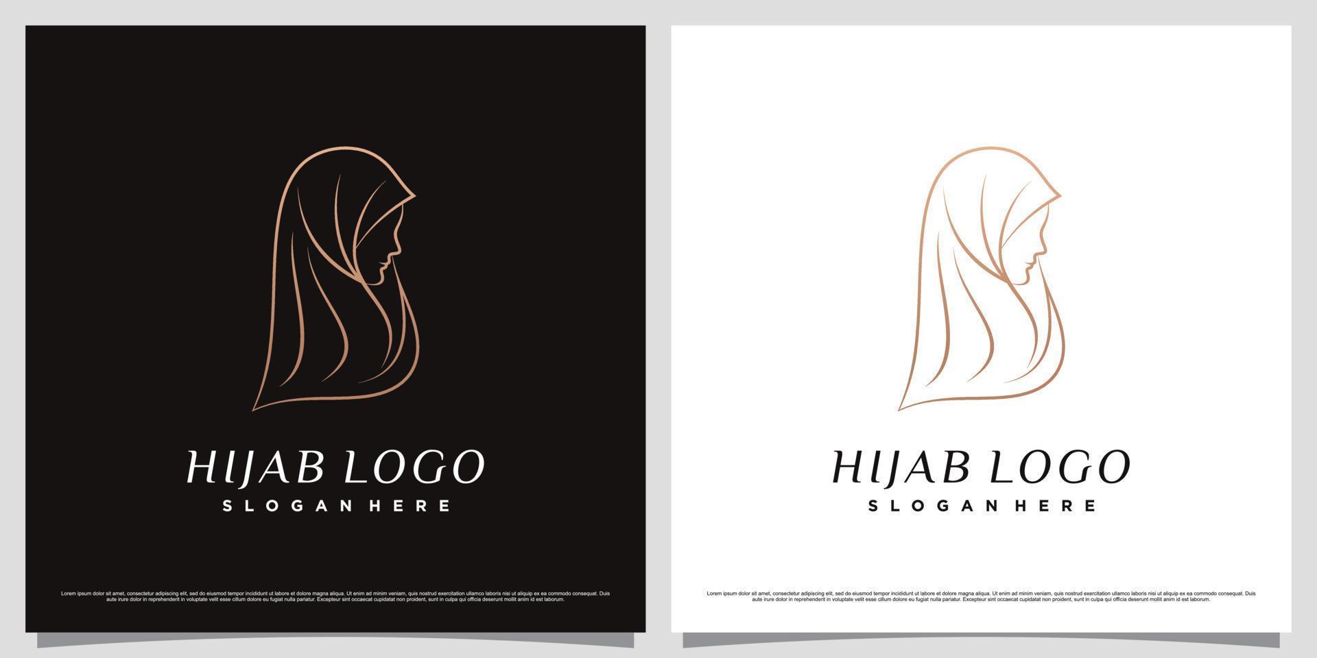 diseño de logotipo de mujer musulmana con hiyab con concepto de arte lineal y elemento creativo vector