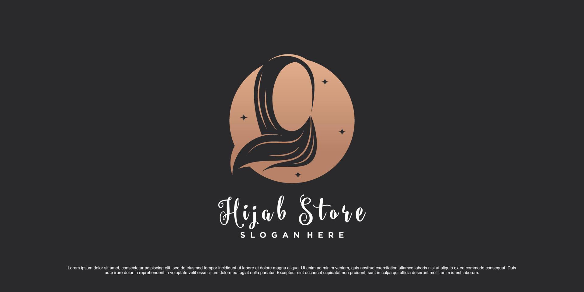 Muslimah women logo design wearing hijab with emblem style and creative concept vector