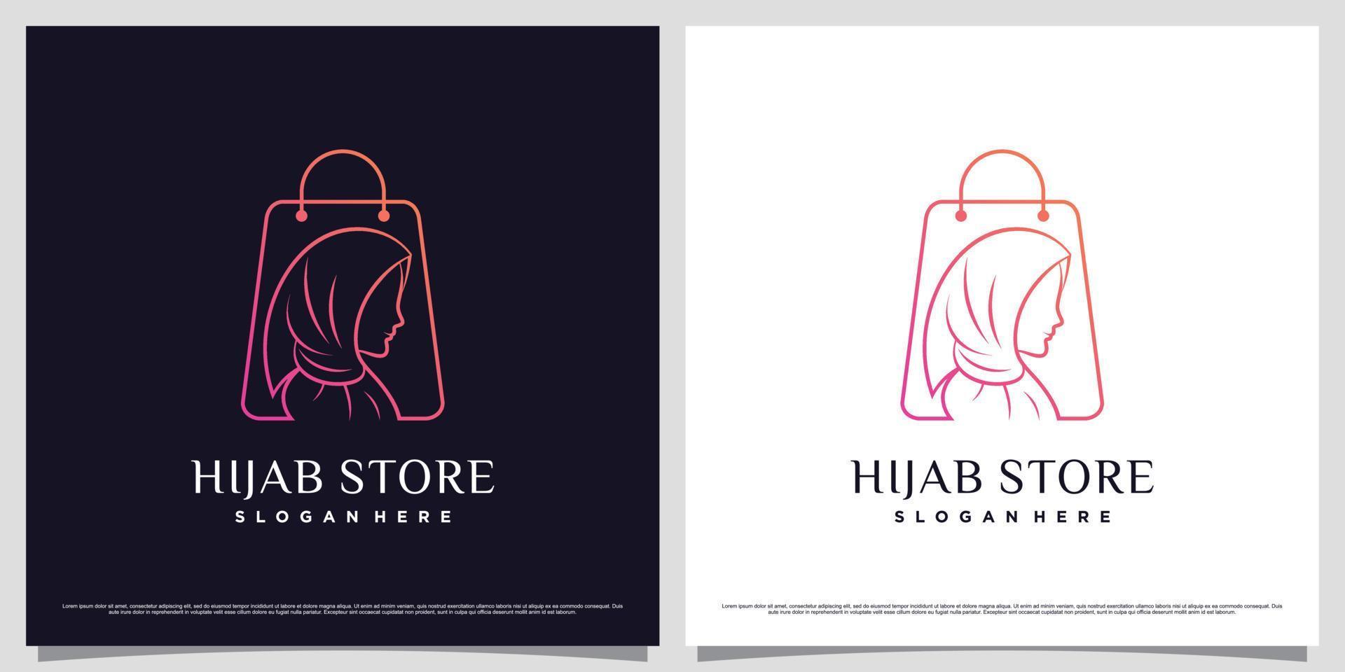 Hijab store logo design template with bag icon and line style concept vector