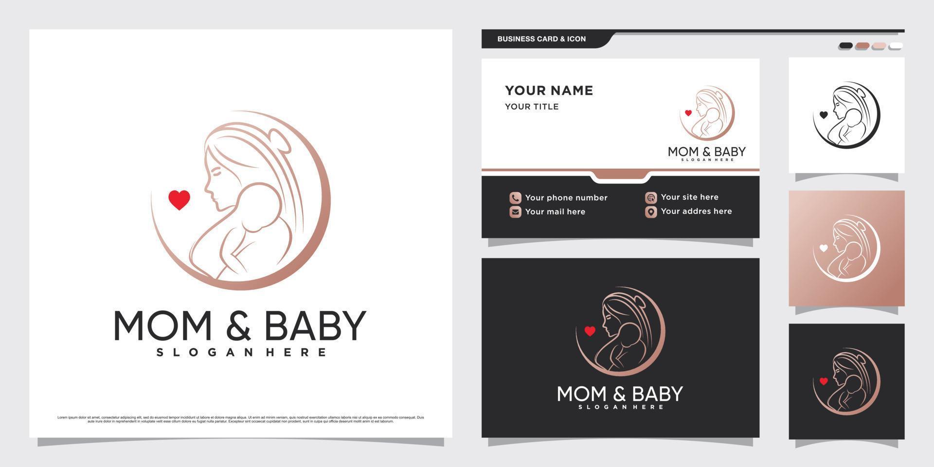 Mother and baby logo design with creative element concept and business card template vector