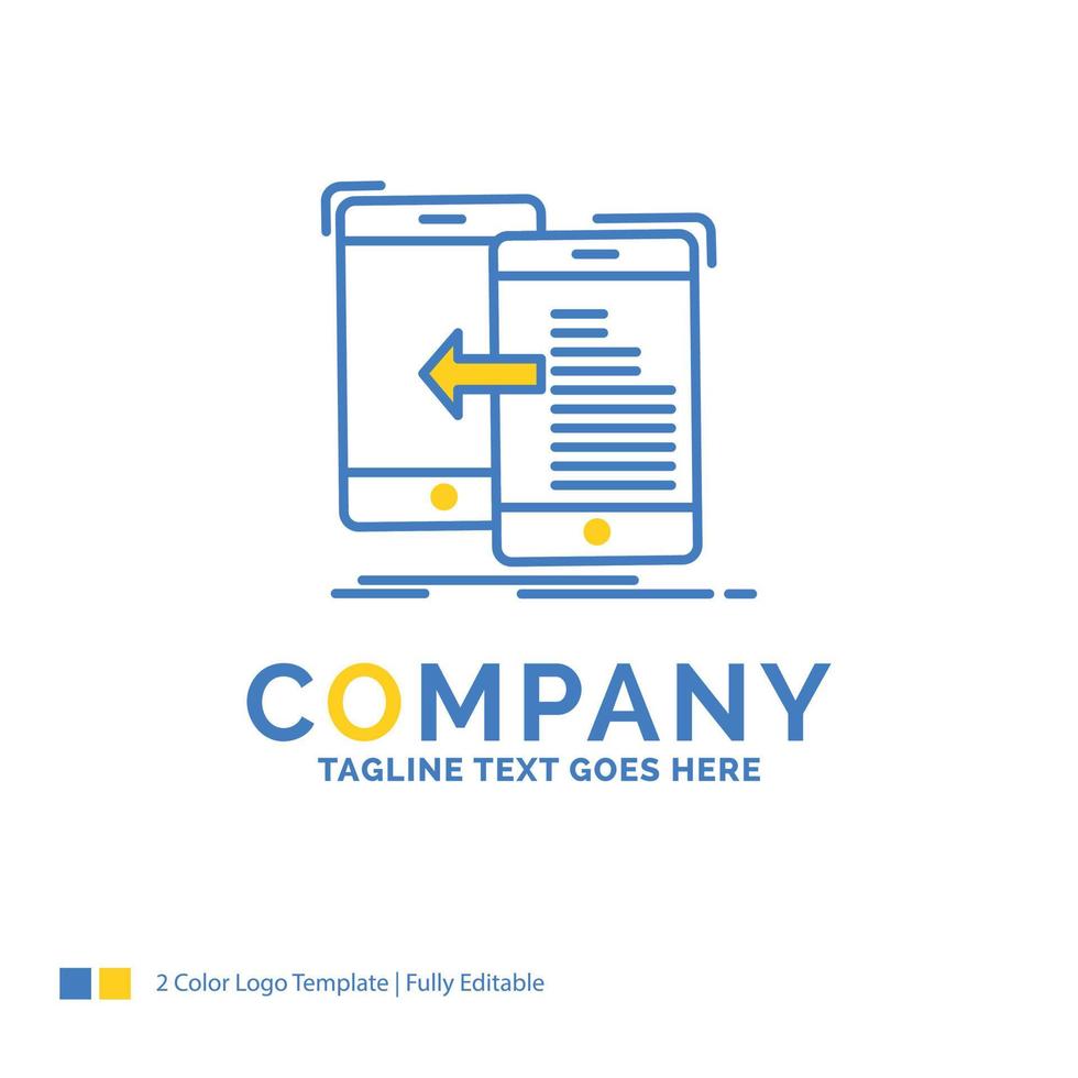 datos, transferencia, móvil, gestión, mover plantilla de logotipo de empresa azul amarillo. vector