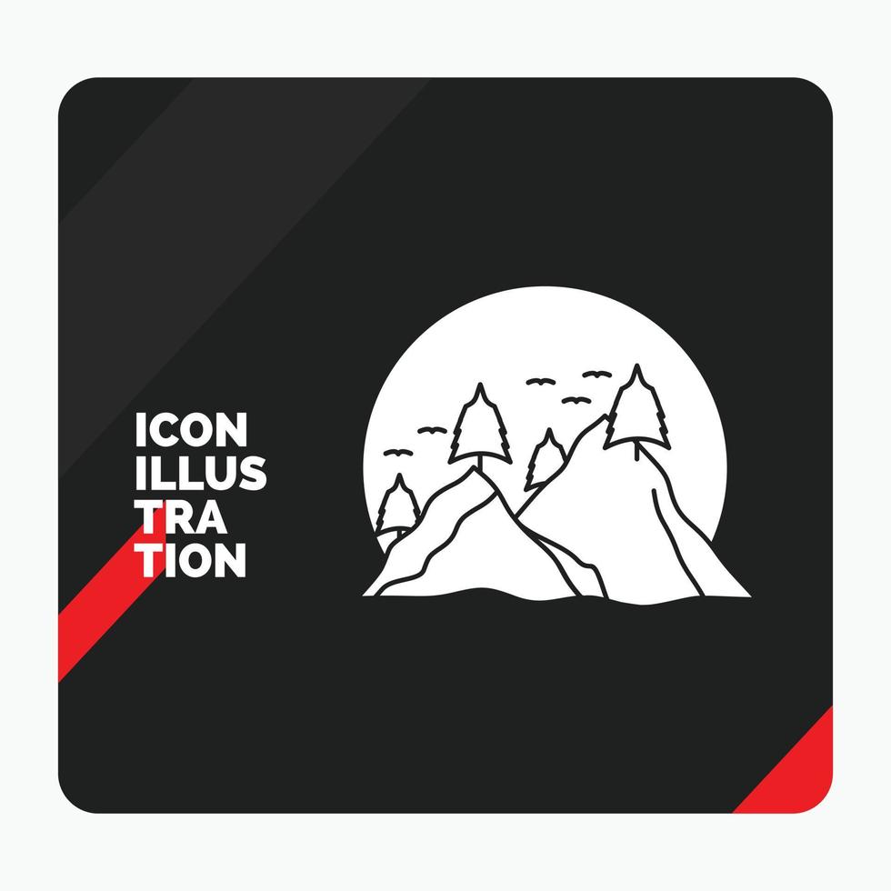 Red and Black Creative presentation Background for hill. landscape. nature. mountain. sun Glyph Icon vector