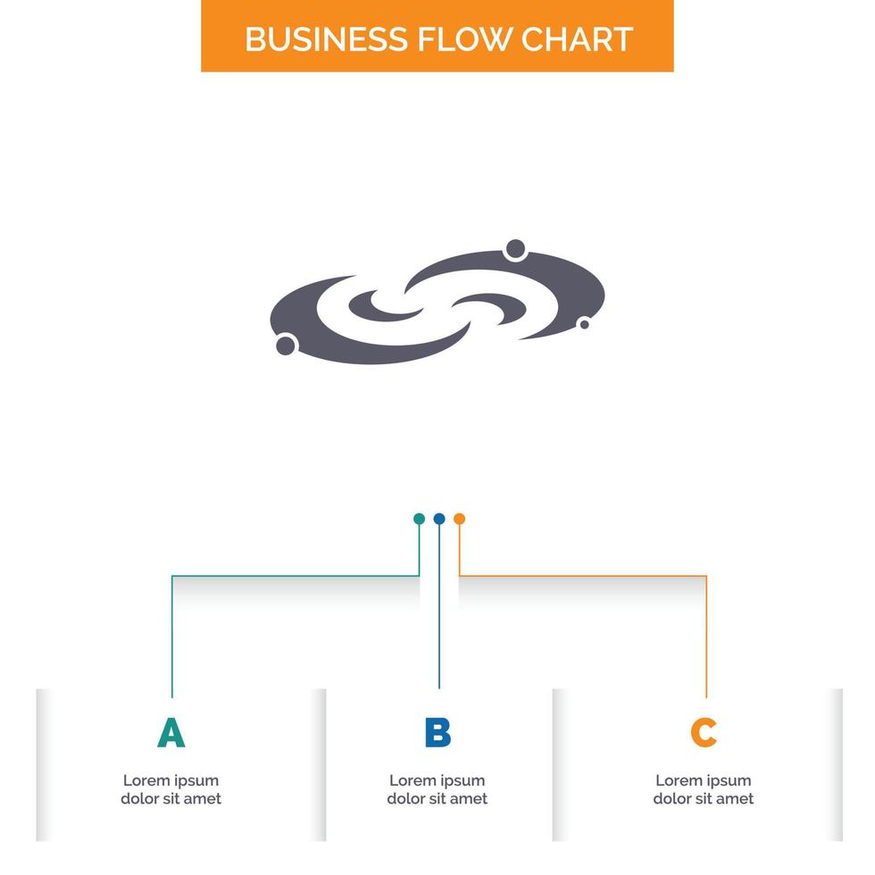 Galaxy. astronomy. planets. system. universe Business Flow Chart Design with 3 Steps. Glyph Icon For Presentation Background Template Place for text. vector