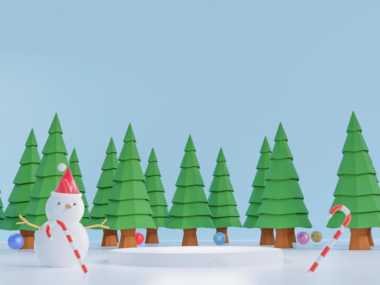3d podium with tree, snow man chrismas photo