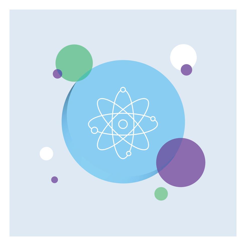 átomo. nuclear. molécula. química. fondo de círculo colorido de icono de línea blanca de ciencia vector