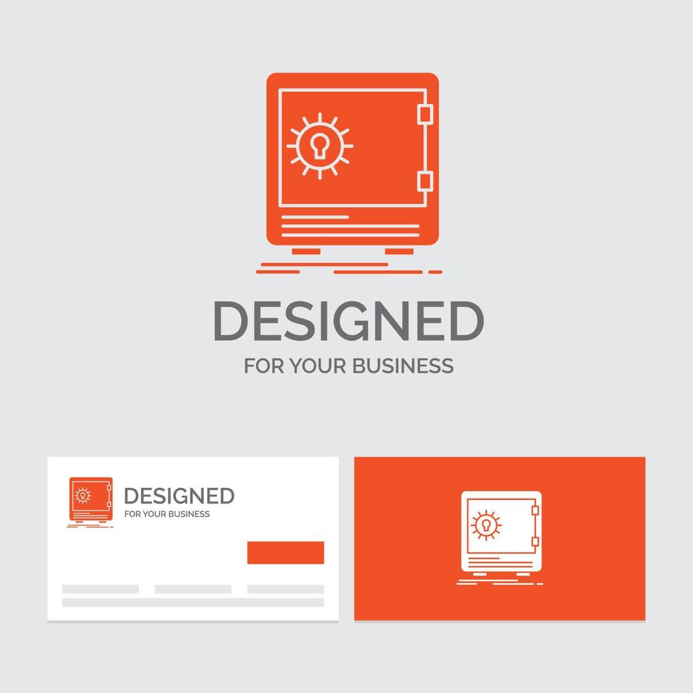 Business logo template for Bank. deposit. safe. safety. strongbox. Orange Visiting Cards with Brand logo template. vector
