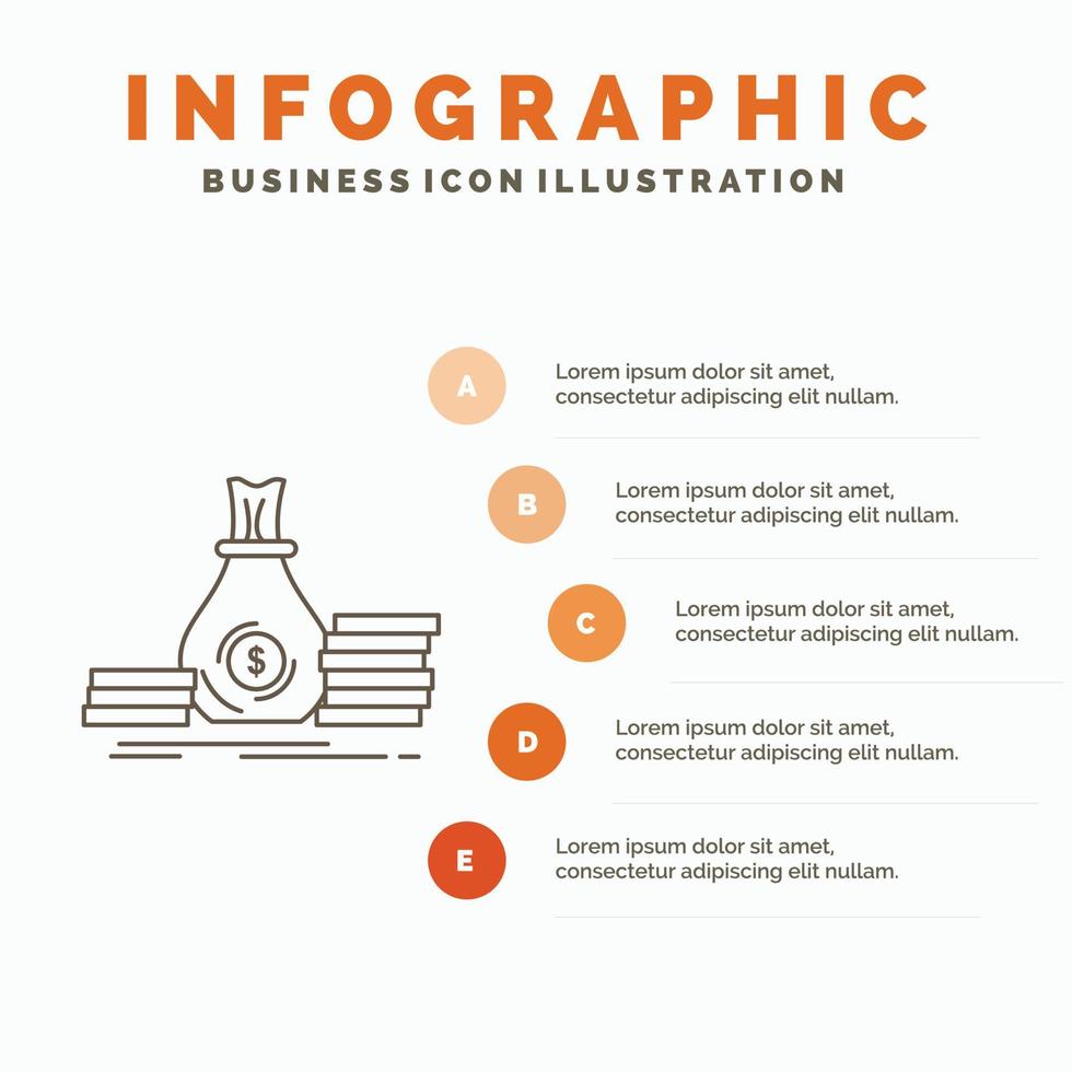 acumulación. bolsa. inversión. préstamo. plantilla de infografía de dinero para sitio web y presentación. icono de línea gris con ilustración de vector de estilo infográfico naranja