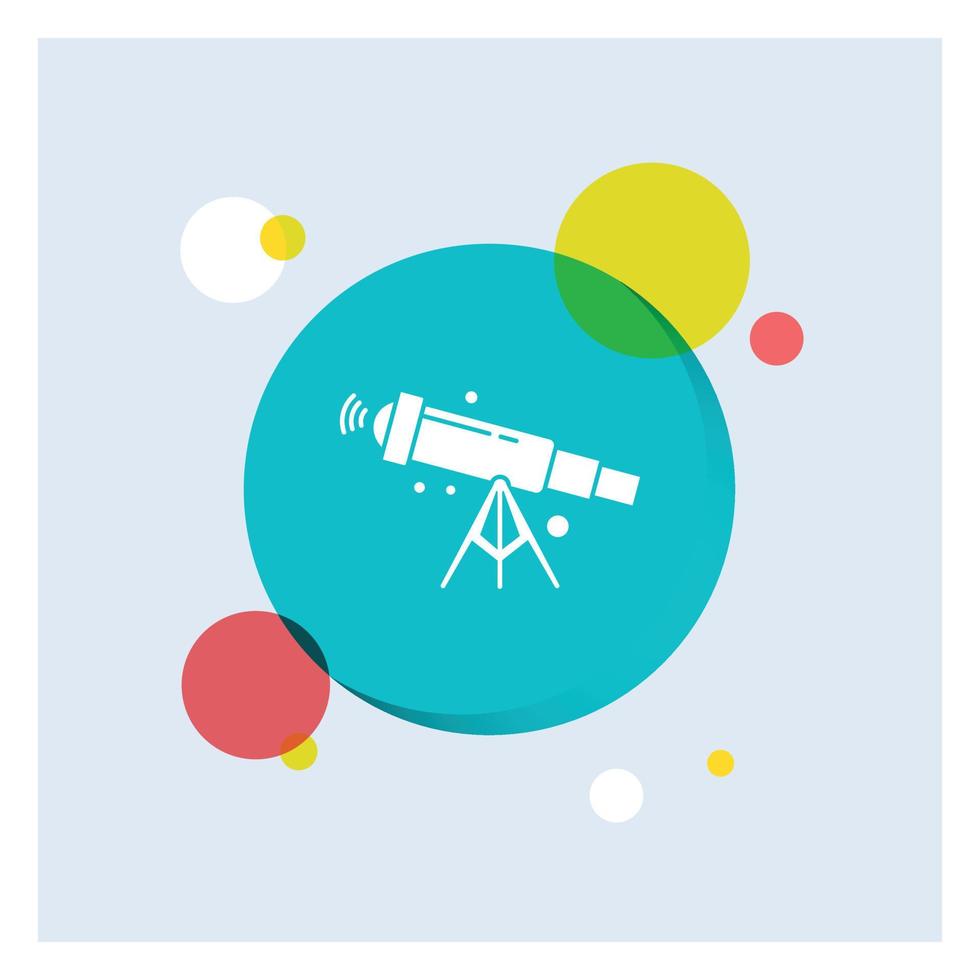 telescopio. astronomía. espacio. vista. zoom blanco glifo icono colorido círculo fondo vector