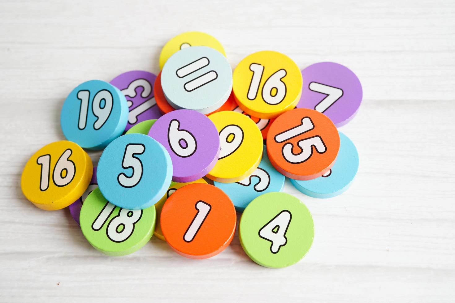 Number wood block cubes for learning Mathematic, education math concept. photo