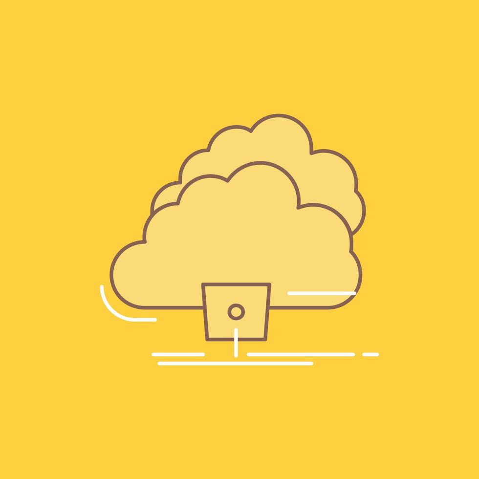 Cloud. connection. energy. network. power Flat Line Filled Icon. Beautiful Logo button over yellow background for UI and UX. website or mobile application vector