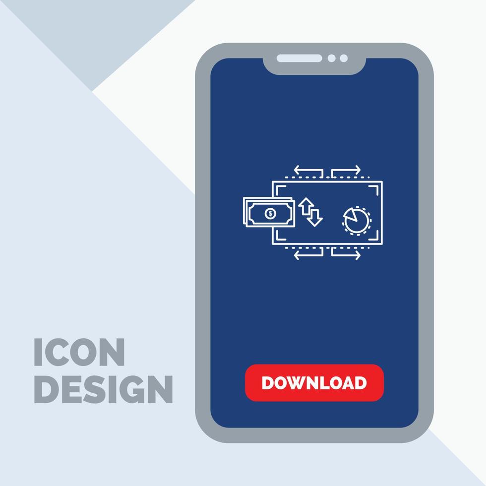 Finanzas. caudal. marketing. dinero. icono de la línea de pagos en el móvil para la página de descarga vector