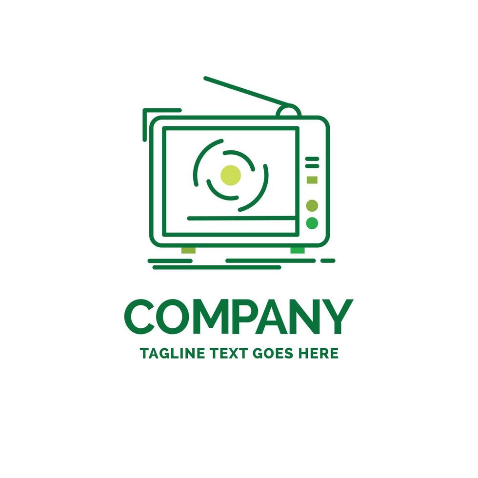 tv. ad. advertising. television. set Flat Business Logo template. Creative Green Brand Name Design. vector