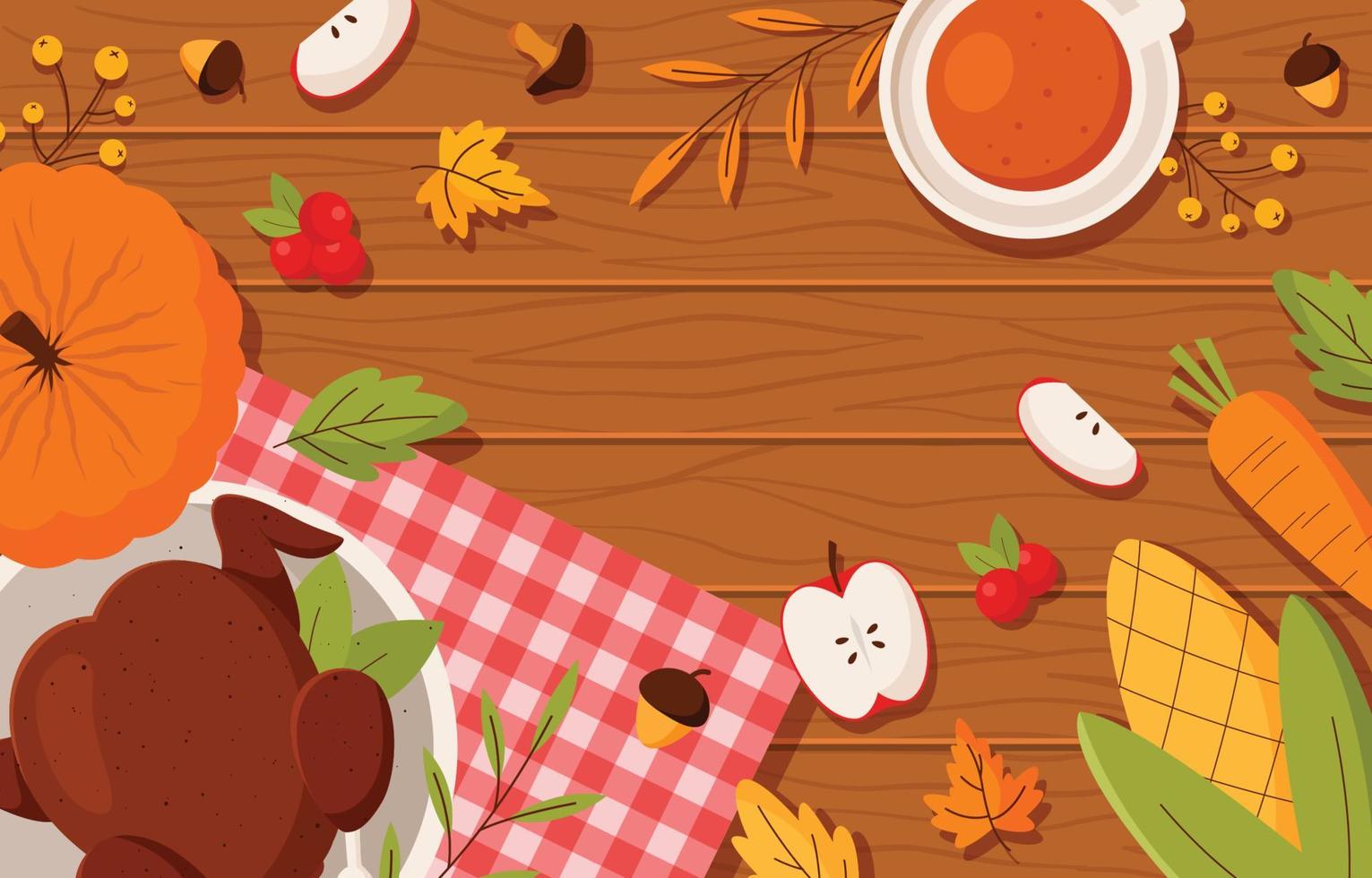 Happy Thanksgiving Background with Food and Beverages vector