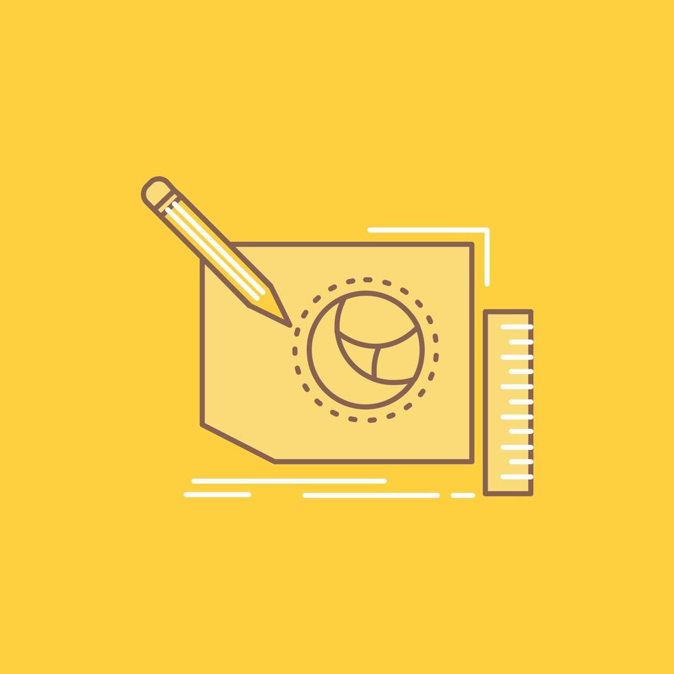 Content, design, frame, page, text Flat Line Filled Icon. Beautiful Logo button over yellow background for UI and UX, website or mobile application vector