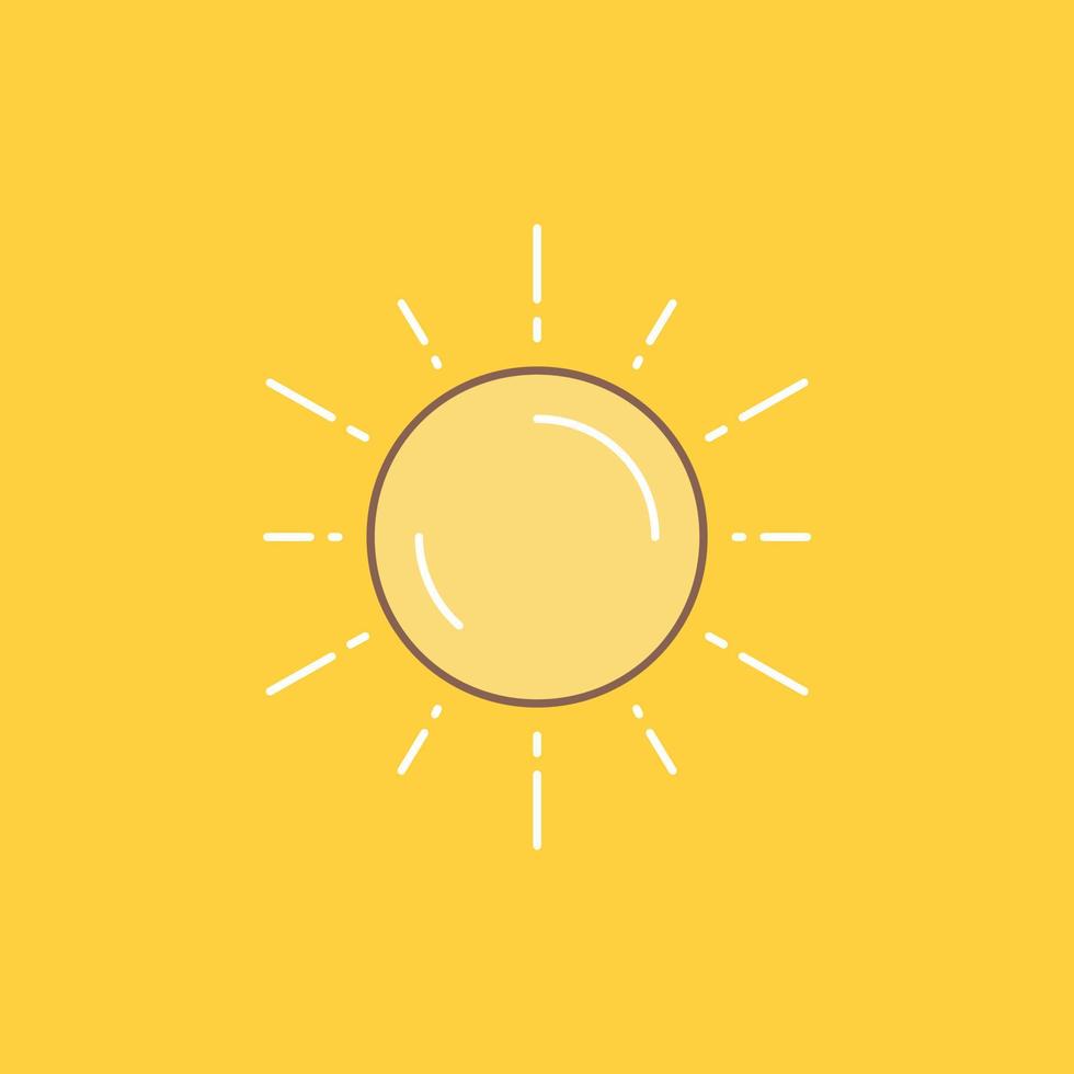 sun. space. planet. astronomy. weather Flat Line Filled Icon. Beautiful Logo button over yellow background for UI and UX. website or mobile application vector