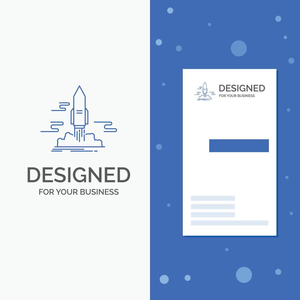 logotipo de empresa para el lanzamiento. publicar. aplicación lanzadera. espacio. plantilla de tarjeta de visita de negocio azul vertical vector