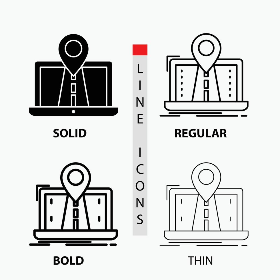Navigation. Map. System. GPS. Route Icon in Thin. Regular. Bold Line and Glyph Style. Vector illustration