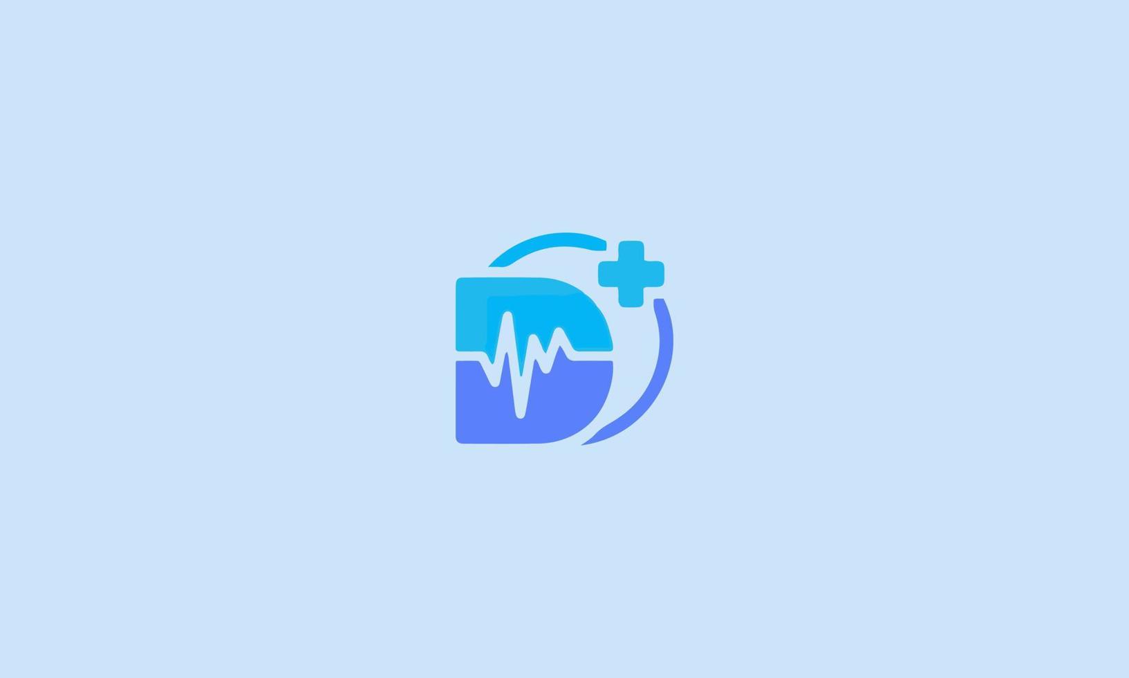 logotipo de medicina en la plantilla de letra d. icono médico en la letra d, latidos cardíacos iniciales, concepto de signo de salud vector