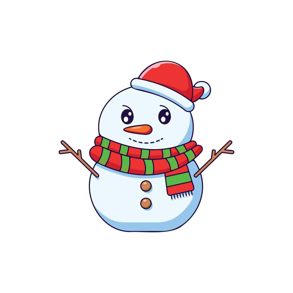 Christmas and New Year concept. Vibrant vector illustration of snowman in cartoon style. Vivid image perfect for web sites, books, shops, stores