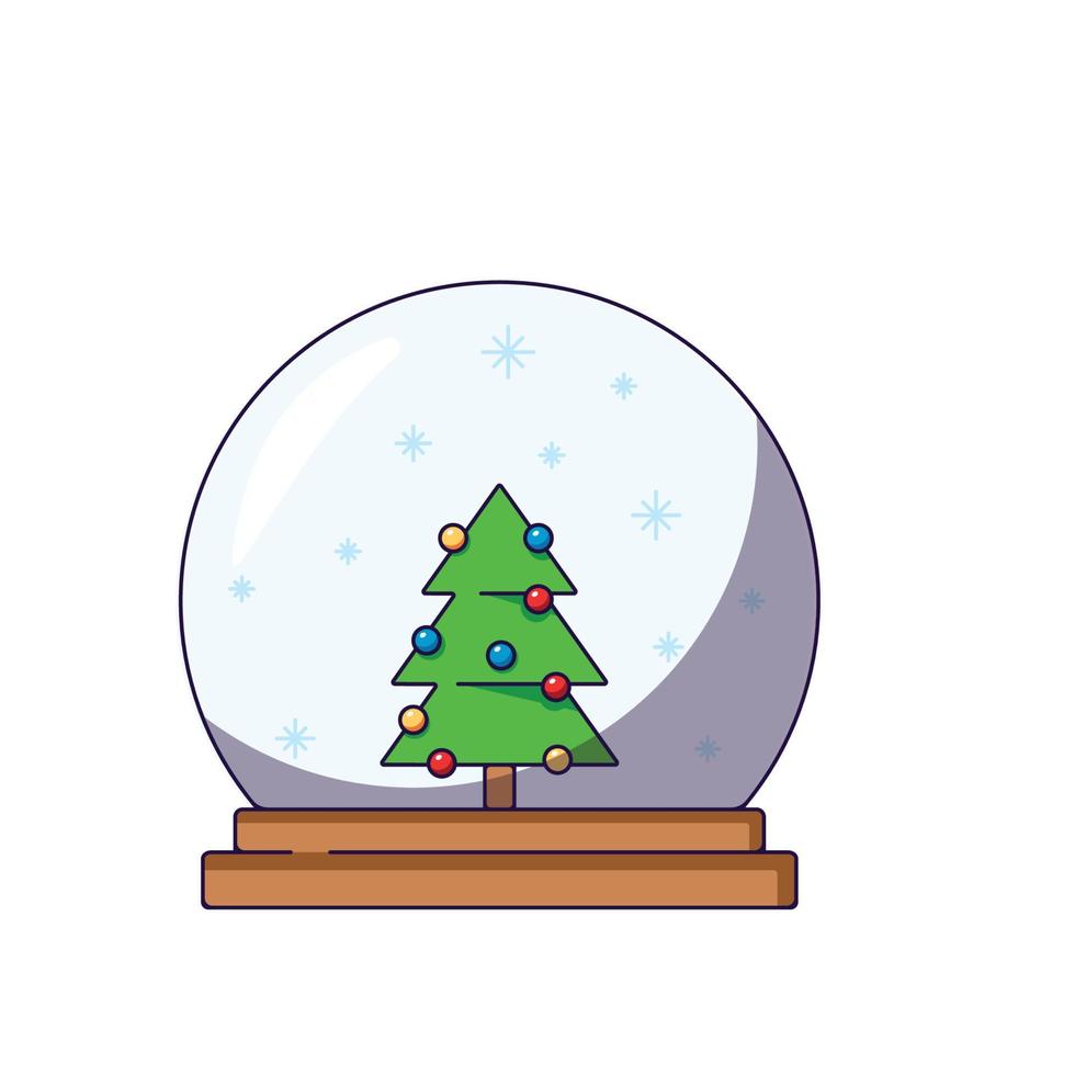 Christmas and New Year concept. Vibrant vector illustration of Christmas tree inside of glass ball in cartoon style. Vivid image perfect for web sites, books, shops, stores