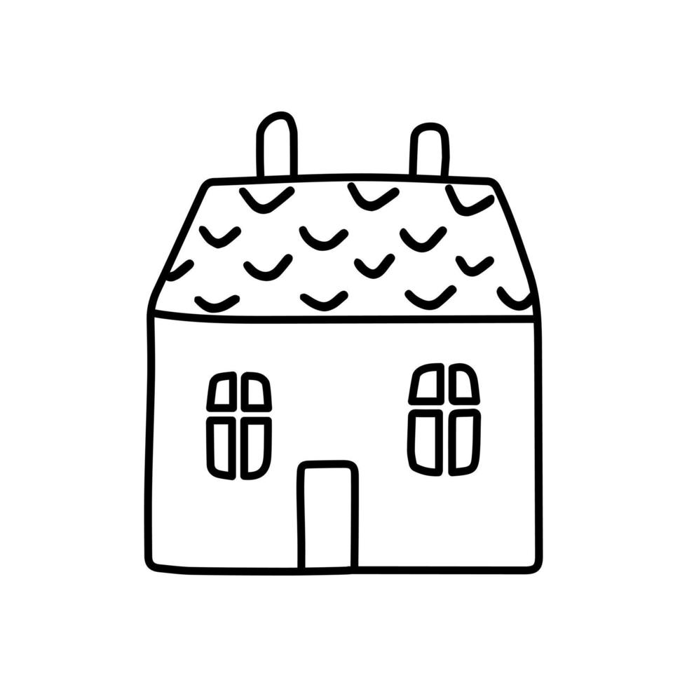 Single hand drawn doodle Xmas house. Vector illustration for greeting cards, posters, stickers and seasonal design.