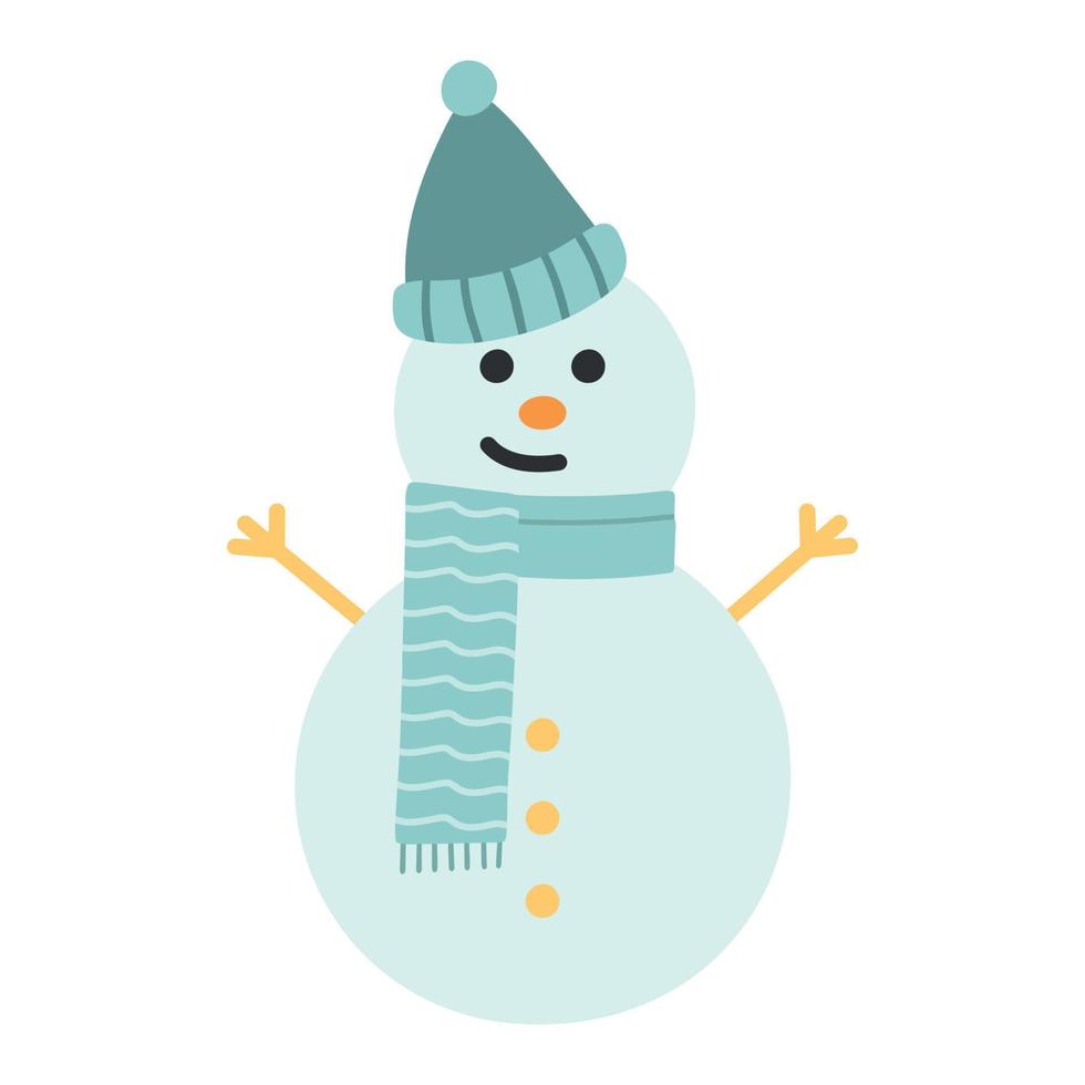 Snowman with a scarf isolated. Flat design. Vector illustration.