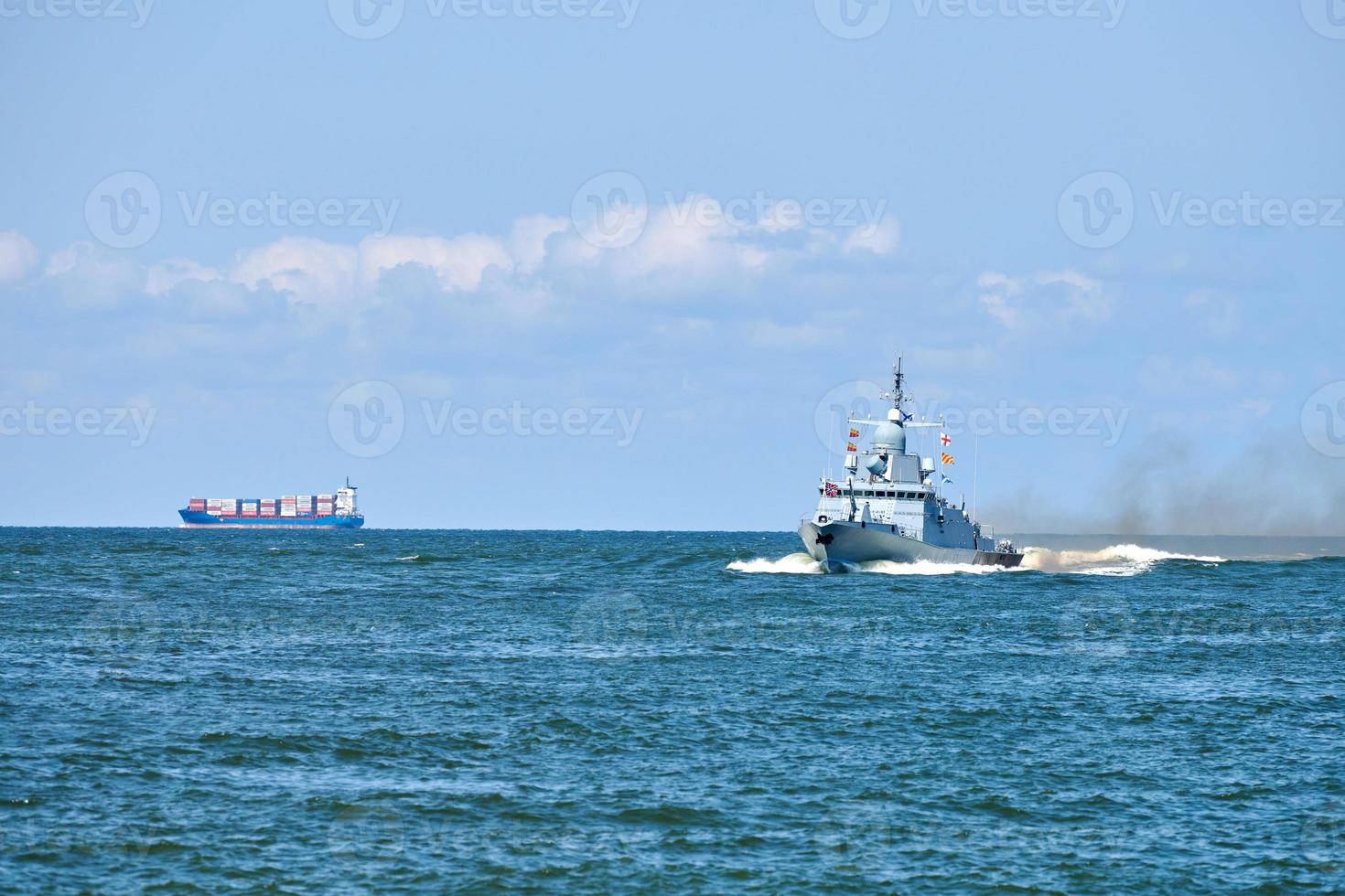 Missile boat during naval exercises and parade, guided missile destroyer, warship in Baltic Sea photo