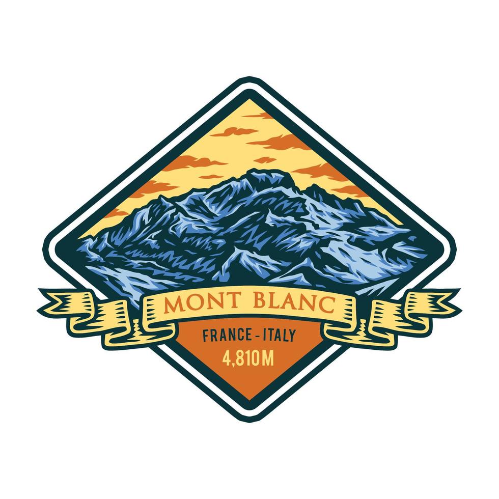 Mont Blanc, hand drawn line with digital color vector