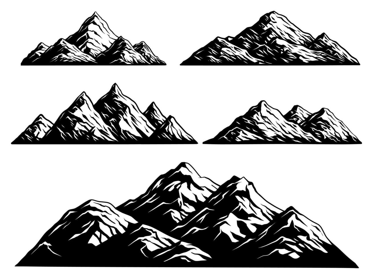 Mountains set. Hand drawn Vector illustration