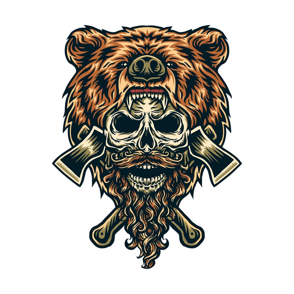 Lumberjack Bear illustrations using a hand drawing style continued with digital coloring, this is a combination of hand drawing style and digital color vector