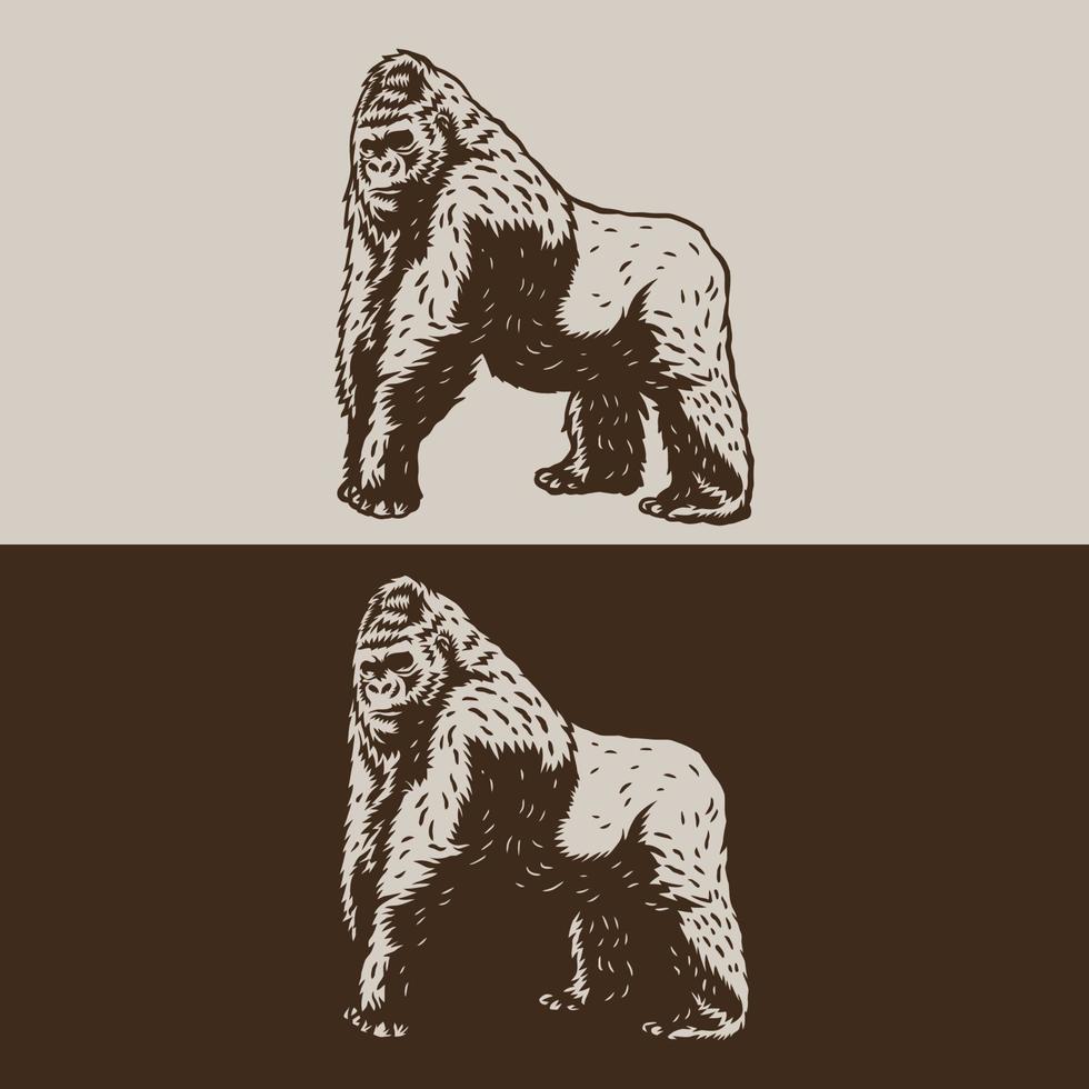Hand drawing style with a gorilla use simple colors vector