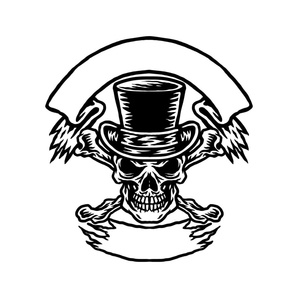Skull wearing a hat, in t-shirt style design vector image