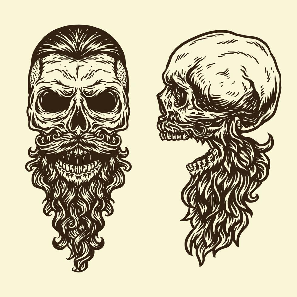 Hand drawing style with a beard skull object vector