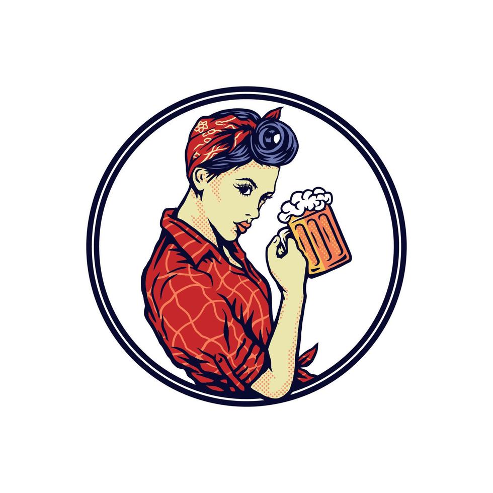 ilustración vectorial de una chica retro sosteniendo una cerveza vector