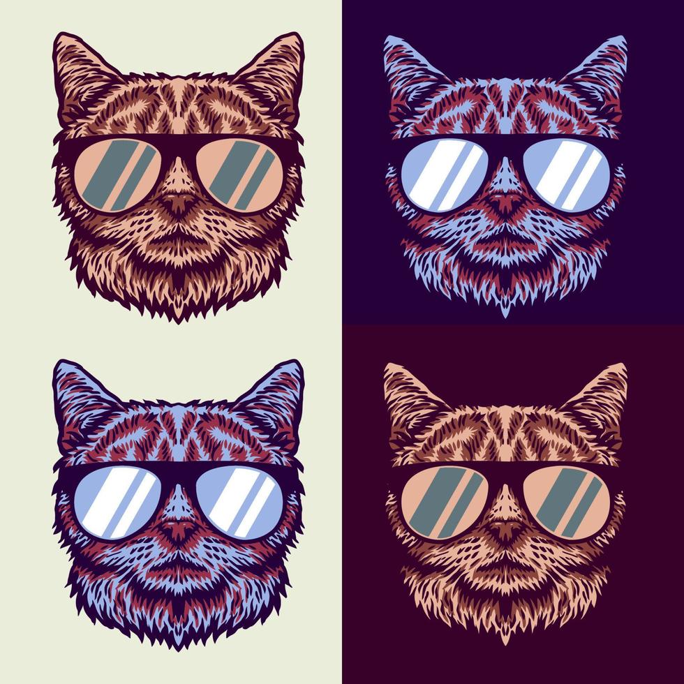 estilo de dibujo a mano con un gato que usa gafas usa colores vector