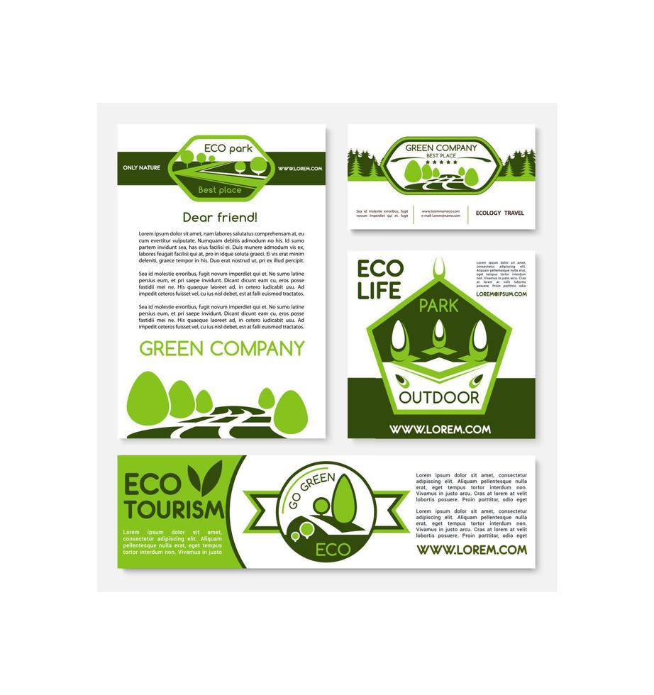 Eco tourism and green travel vector templates