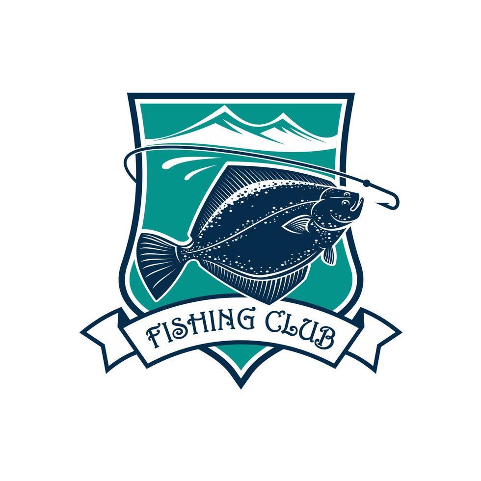 Fishing club and flounder vector icon