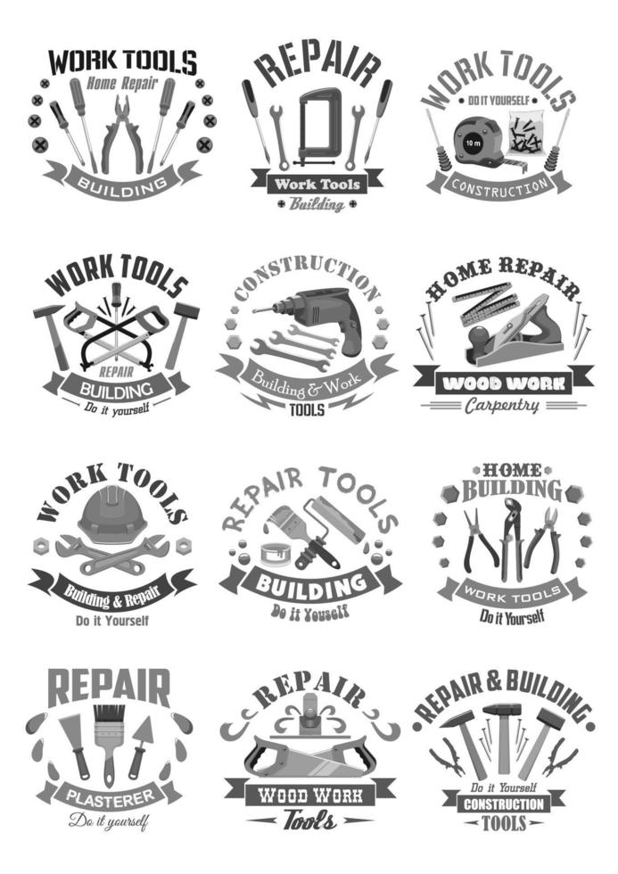 Building and construction work tools vector icons