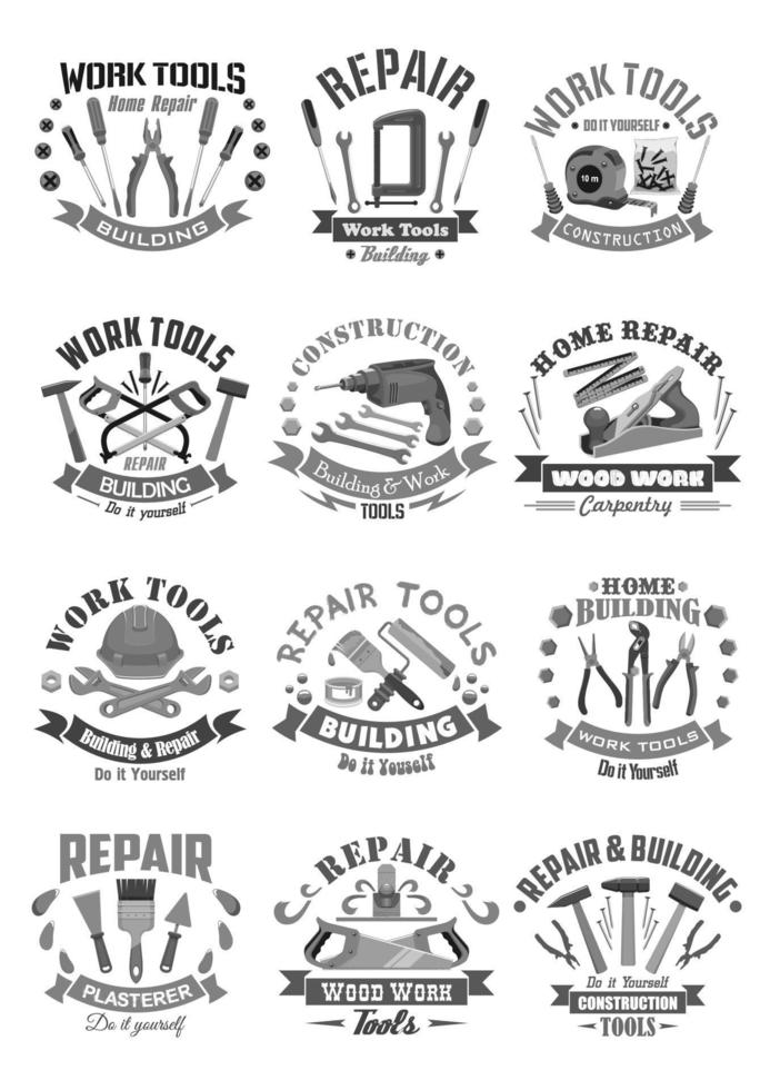 iconos vectoriales de herramientas de trabajo de construcción y construcción vector