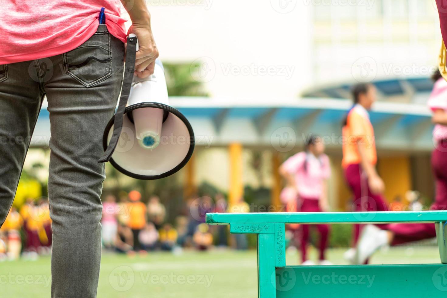 BANGKOK, THAILAND - January 15,2019  At the school's annual sporting event, Elementary student girls with their coach in the chair ball sports match photo