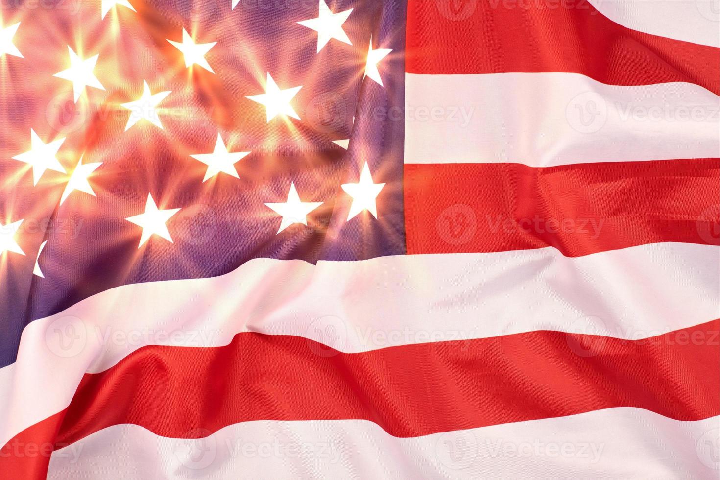 Glowing stars on USA flag, patriotic symbol of America photo