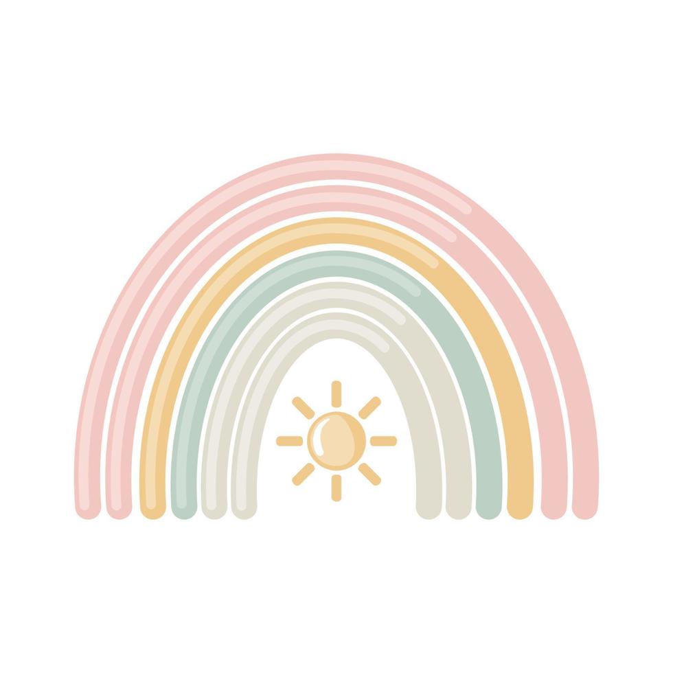 lindo icono de arco iris en estilo plano aislado sobre fondo blanco. ilustración vectorial elemento de diseño para la decoración de los niños. vector