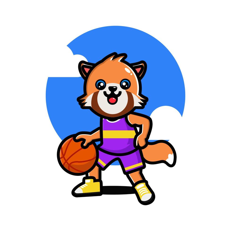 panda rojo lindo feliz jugando baloncesto vector