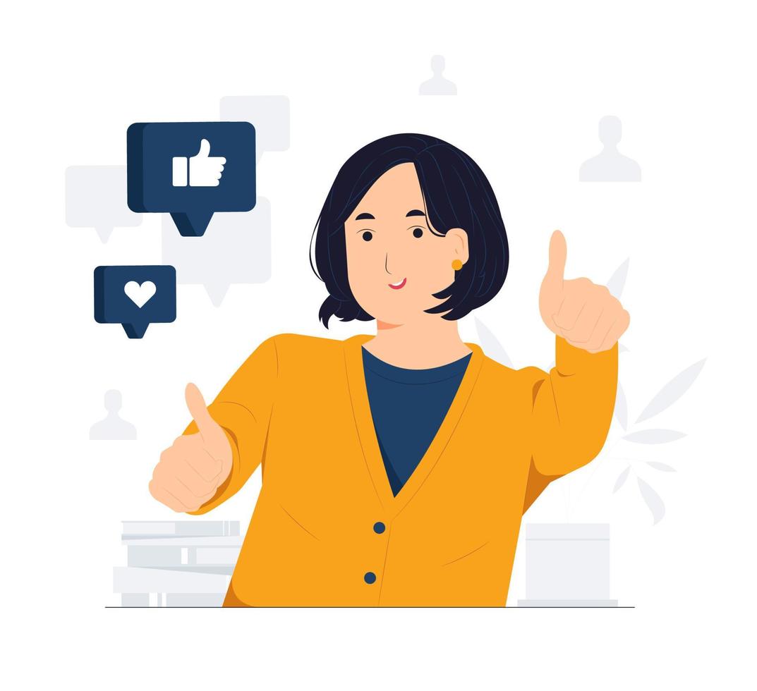 Like hand sign, feedback, public approval, joy, success, happiness, and thumbs up concept illustration vector