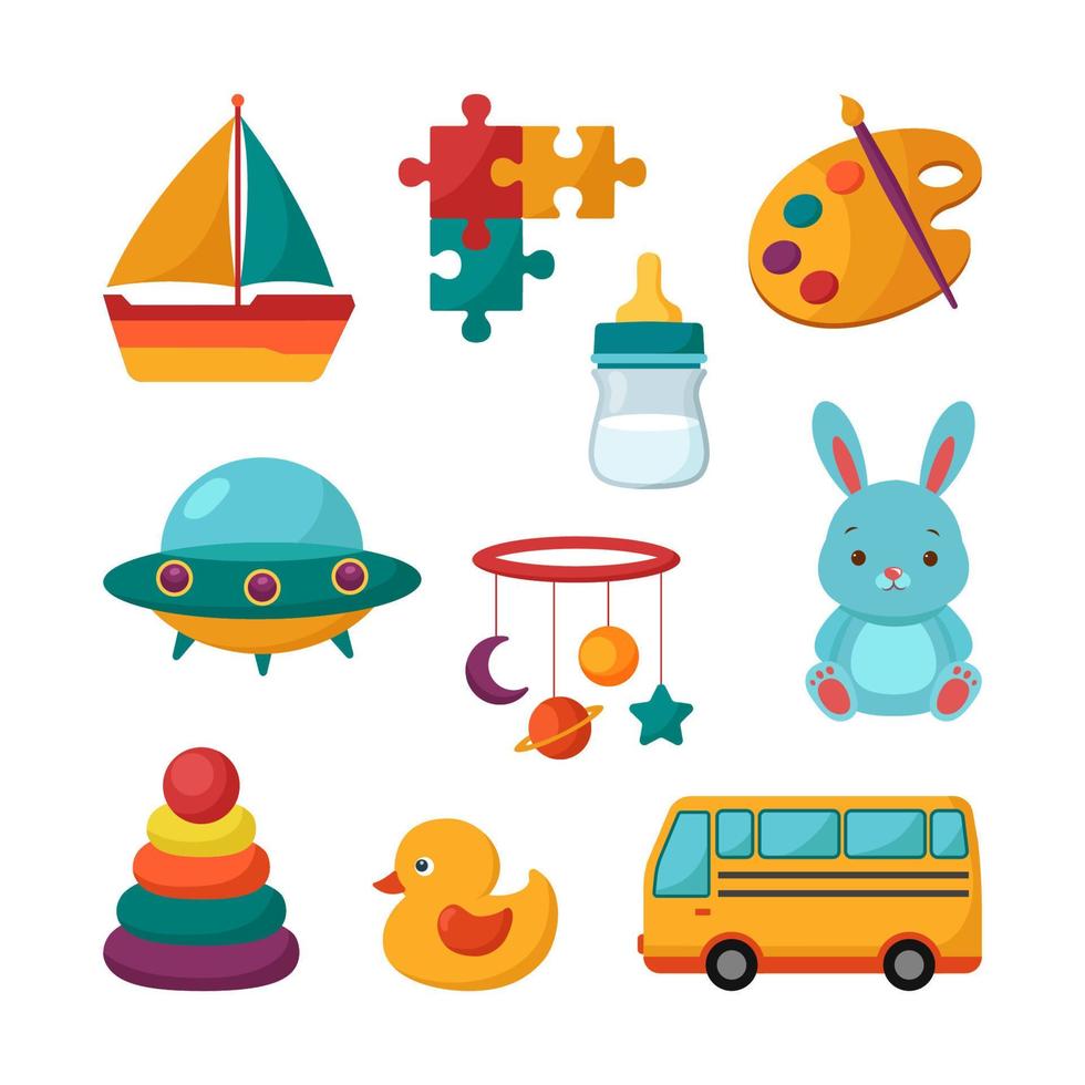 different bright color baby toys and element for study and play object element vector