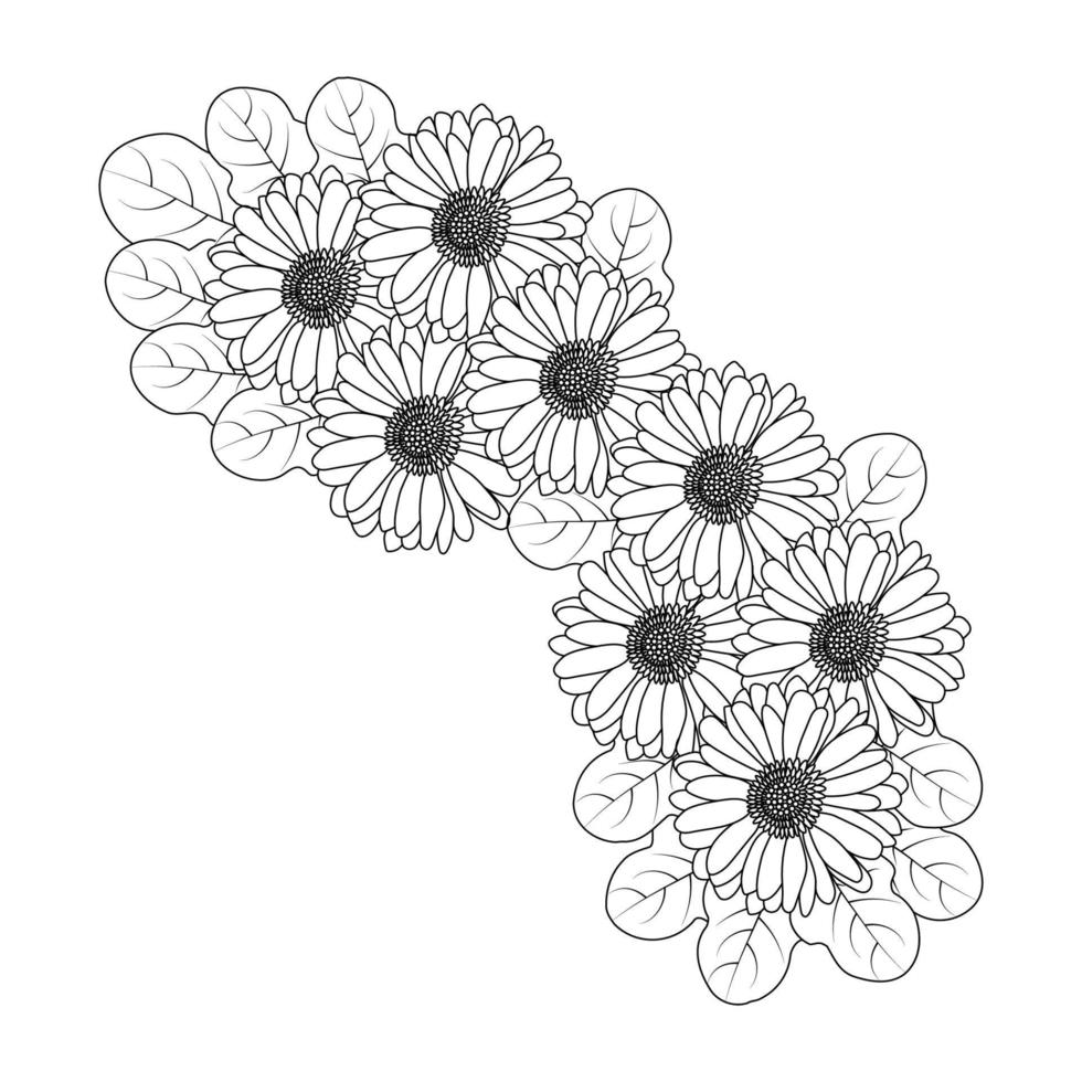 chamomile and daisy flower coloring page design with detailed line art vector graphic
