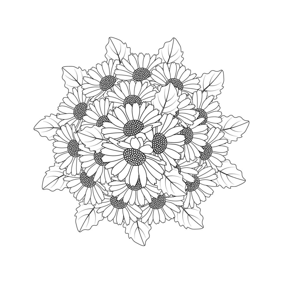 chamomile and daisy flower coloring page design with detailed line art vector graphic