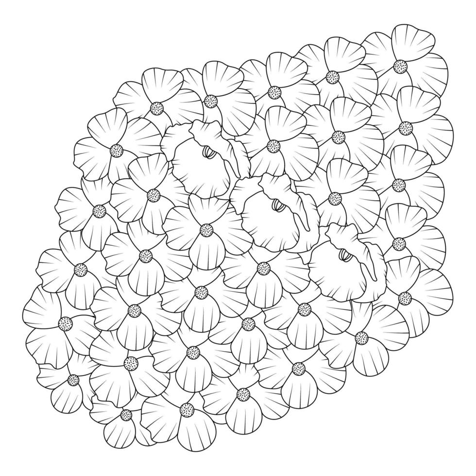 flower coloring page hand drawing line art of black flower with decorative design for print vector