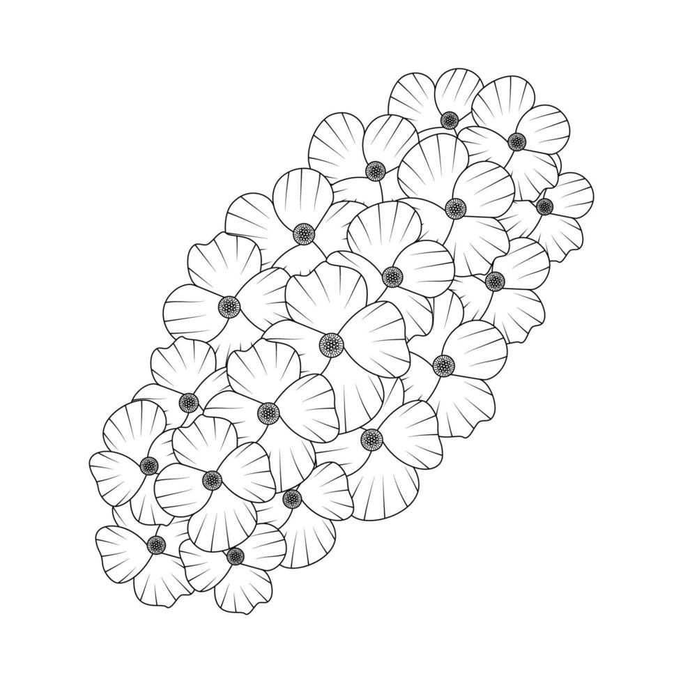 flower coloring page hand drawing line art of black flower with decorative design for print vector