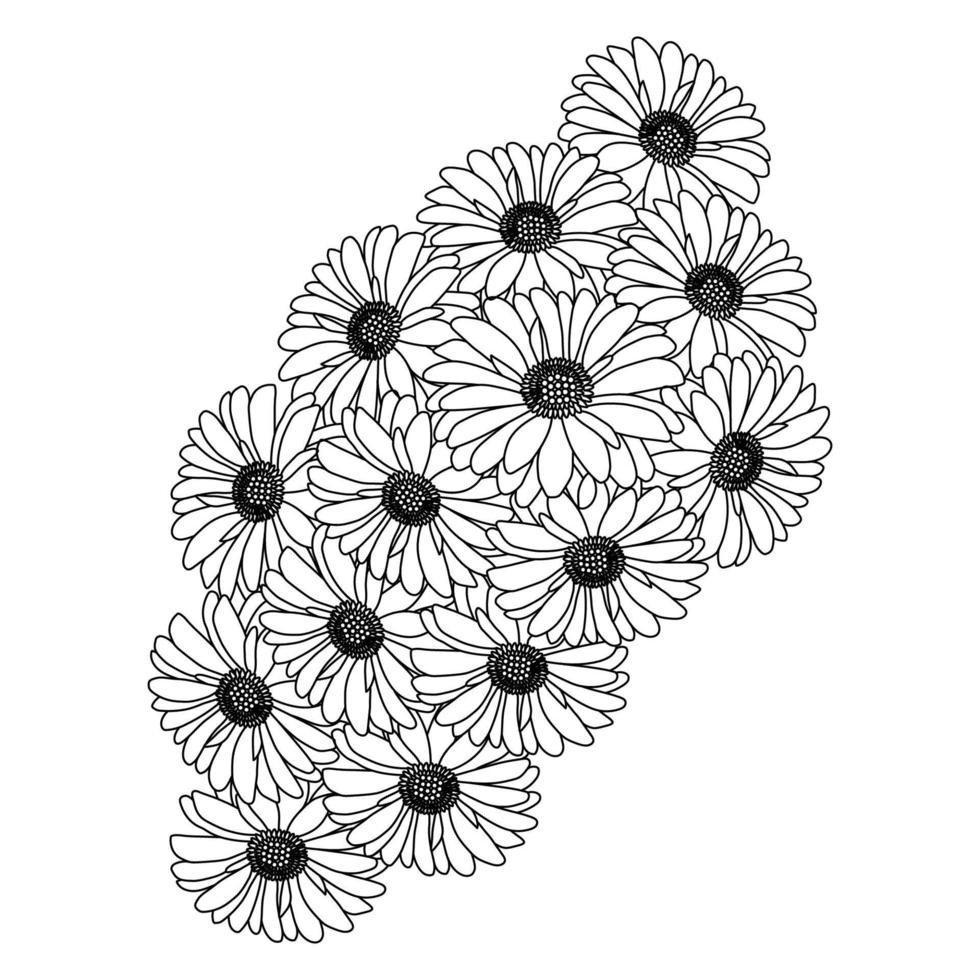 chamomile and daisy flower coloring page design with detailed line art vector graphic